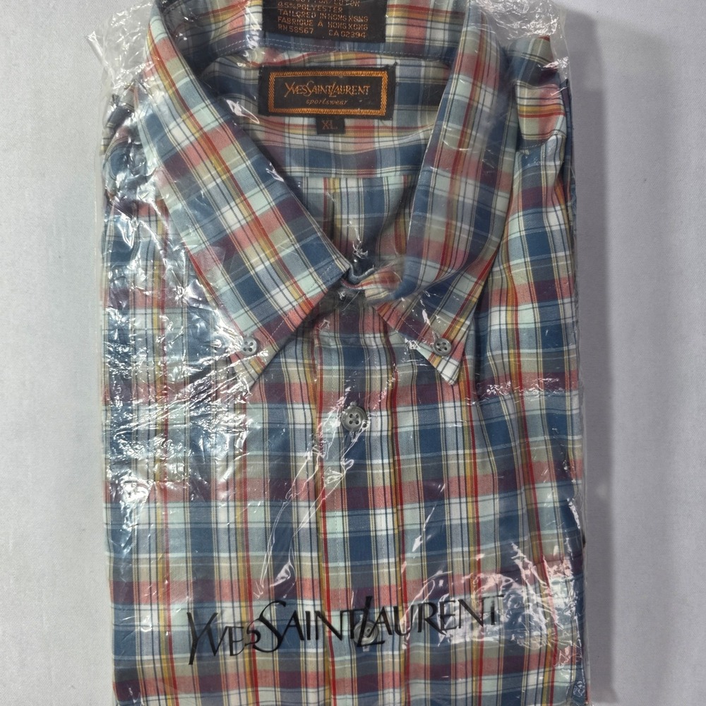 Vintage Yves Saint Laurent YSL Sportswear Plaid Button Down Shirt Mens XL